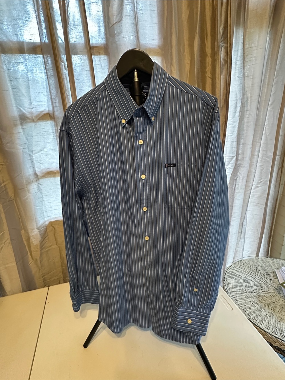 Chaps Light Blue Striped Button-Up Shirt